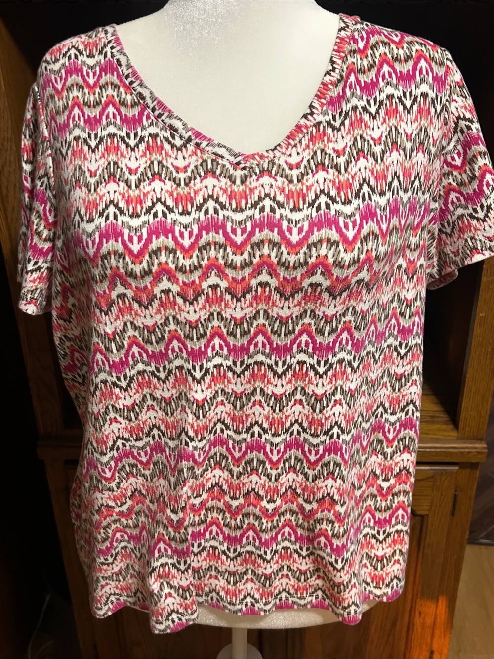 Studio Works The Studio Tee Pink Multi-Pattern V-Neck Short Sleeve Top Size 2X